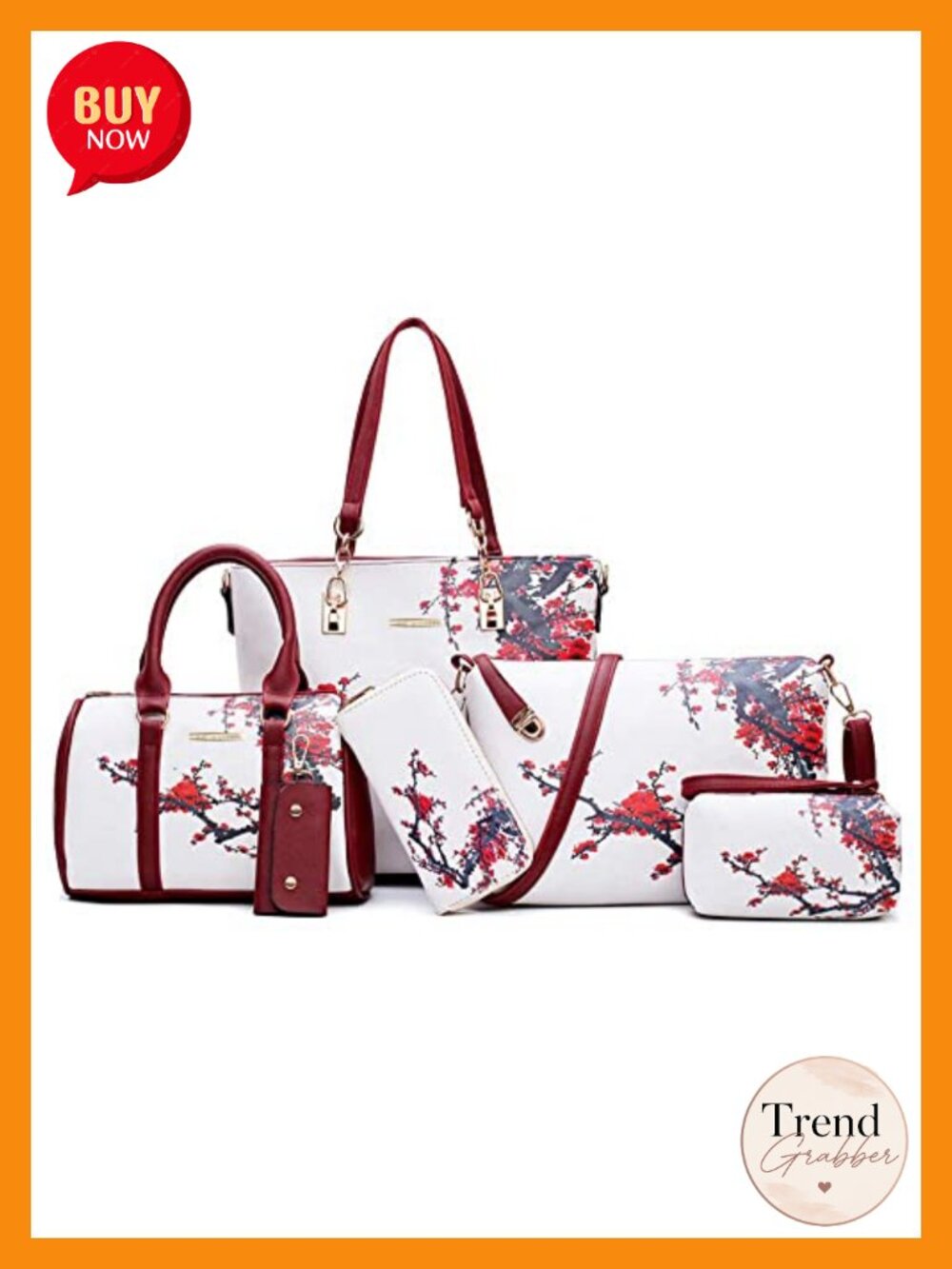 Vintage Floral Tote Bag Set with Satchel Shoulder Bag and Clutch, Faux Leather